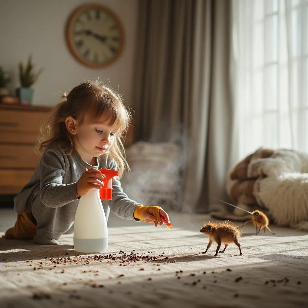 Applicazione trattamento parassiti ecologico appartamento sicuro bambini