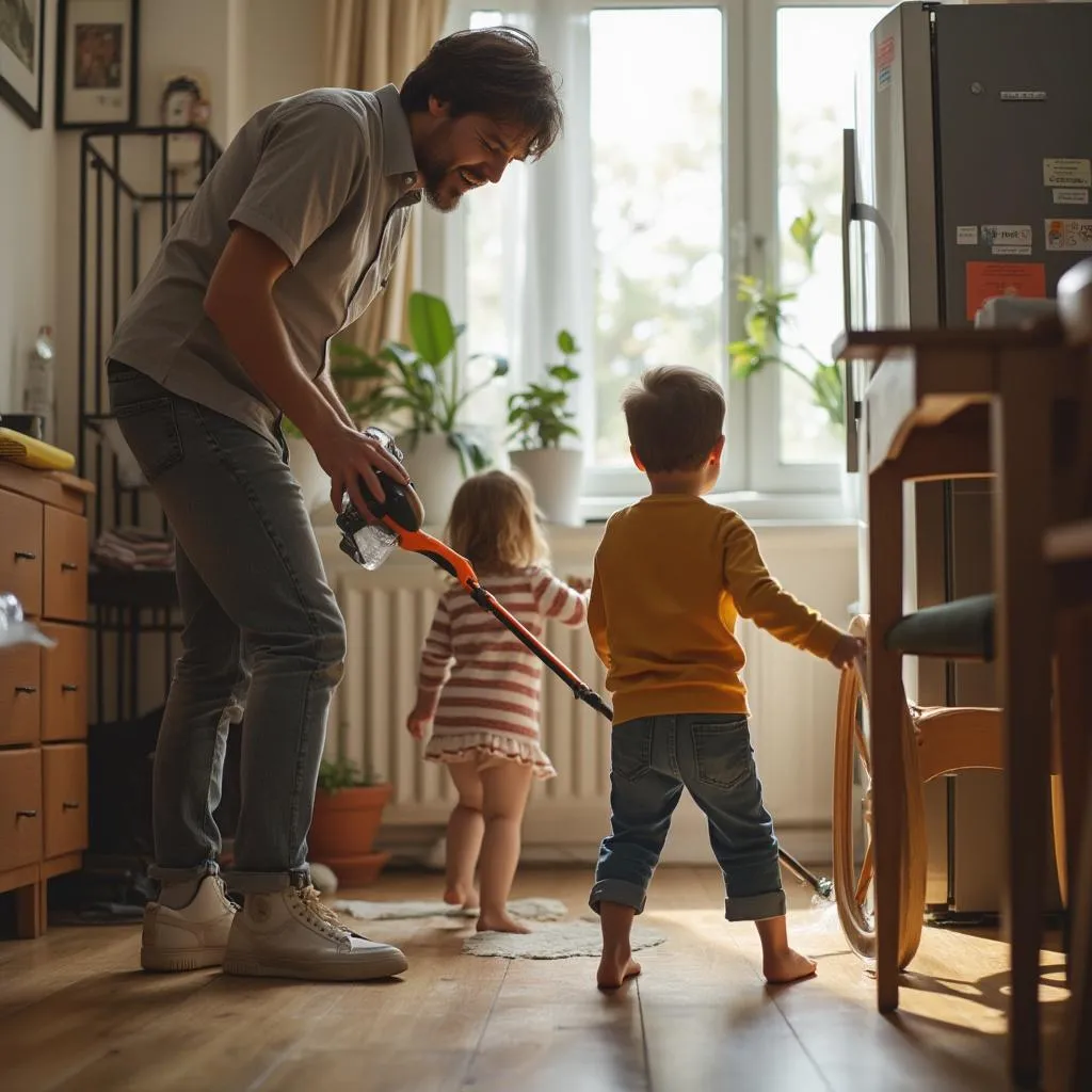 Appartamento famiglia prima dopo controllo parassiti bambini che giocano